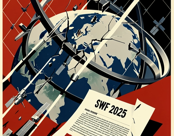 Affiche constructiviste — anneau orbital fissuré, rapport SWF avec le chiffre 708 en rouge sang, style El Lissitzky